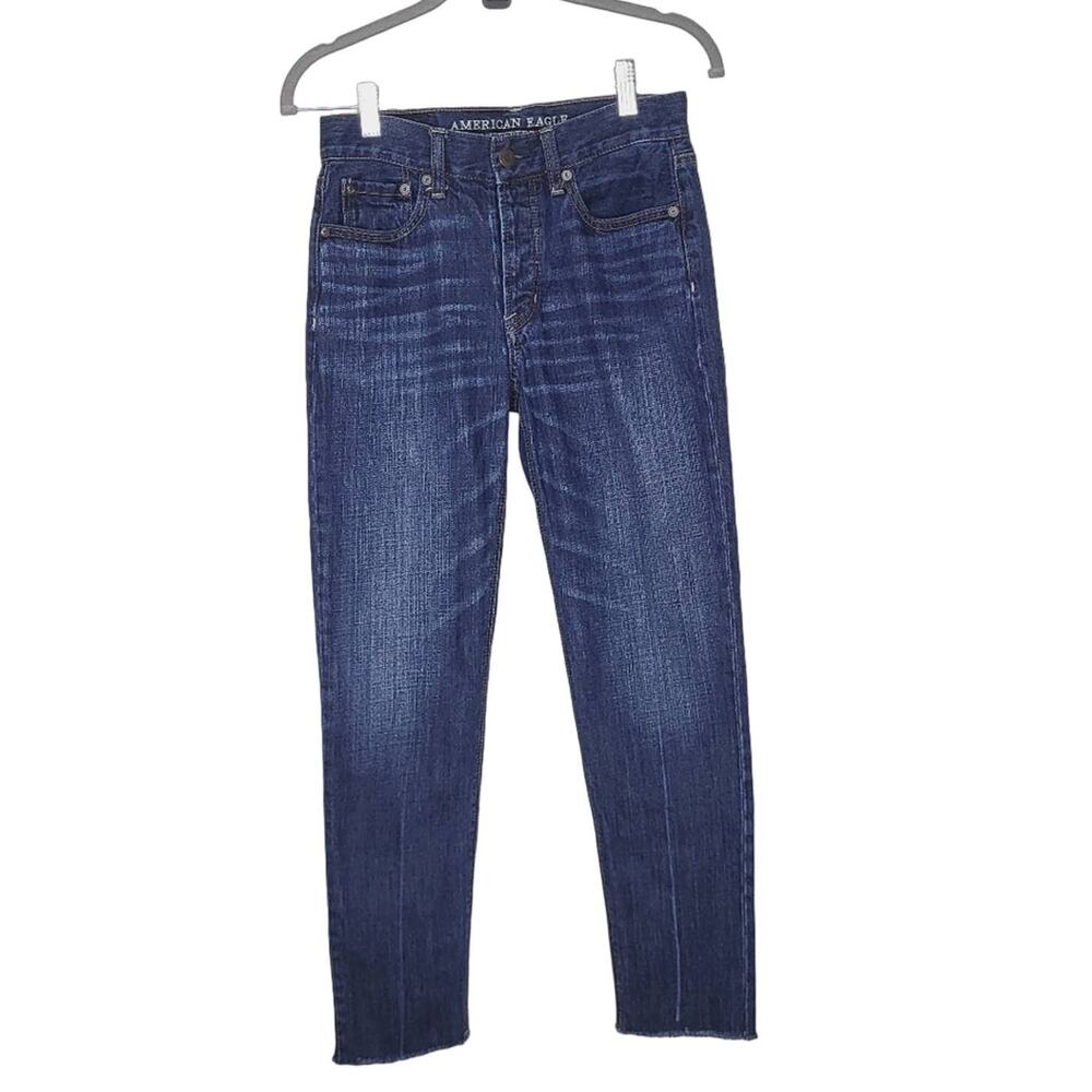 American Eagle Vintage HI-Rise Raw Edge Hem Button Fly Cotton Denim Jean Size 2
